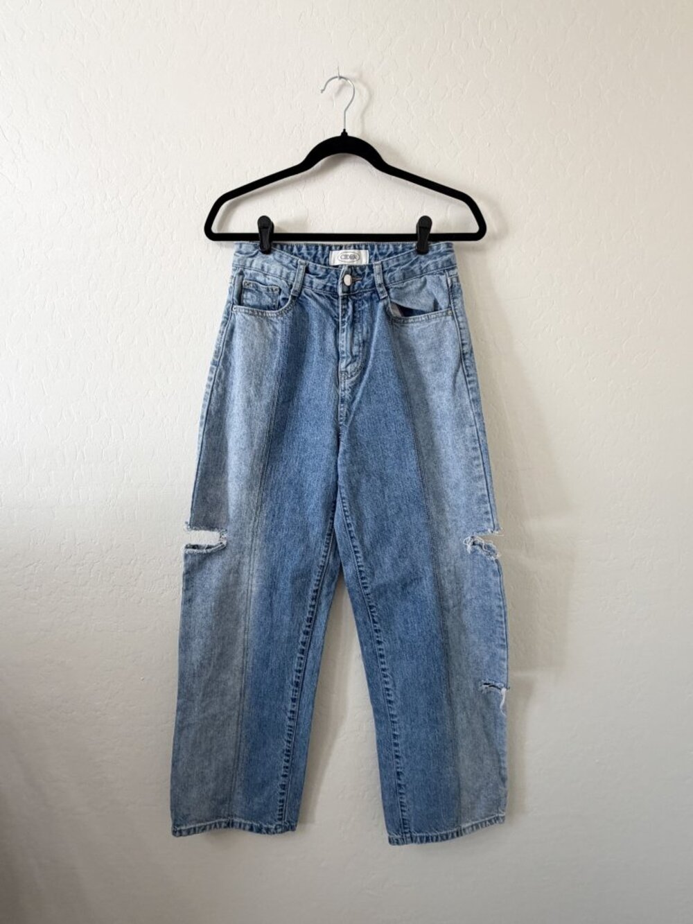 CIDER Two-Tone Jeans with Cut-Out Side Details
